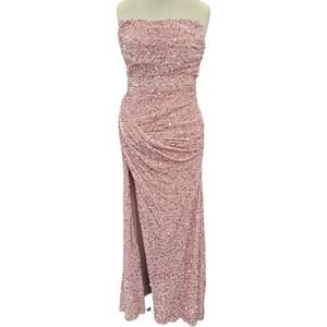 NWT Light Pink Strapless Sequin Evening Gown with Corset Back on Velvet Fabric